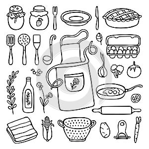 Kitchen doodle set isolated in white background