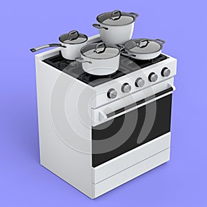 Kitchen electric stove or gas cooker with burning flames of propane gas