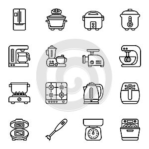 Kitchen electronics icons set. electrical appliances for the cuisine, Thin line style stroke vector.