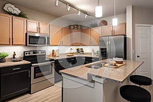 kitchen with energy-efficient appliances and led lighting