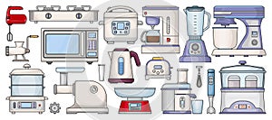 Kitchen equipment color vector set icon. Isolated color set icon household appliance. Vector illustration kitchen equipment on