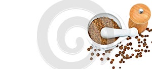 Kitchen equipment for grinding spices isolated on a white backgr