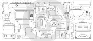 Kitchen equipment outline vector set icon. Isolated outline set icon household appliance. Vector illustration kitchen