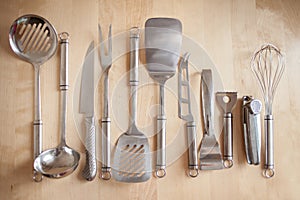 Kitchen equipment on table photo