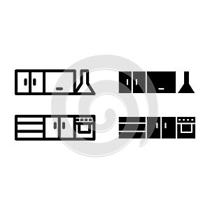 Kitchen with exhaust hood line and glyph icon. Appliance vector illustration isolated on white. Kitchen furniture