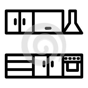 Kitchen with exhaust hood line icon. Appliance vector illustration isolated on white. Kitchen furniture outline style