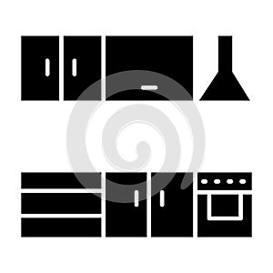 Kitchen with exhaust hood solid icon. Appliance vector illustration isolated on white. Kitchen furniture glyph style