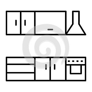 Kitchen with exhaust hood thin line icon. Appliance vector illustration isolated on white. Kitchen furniture outline