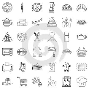 Kitchen food icons set, outline style