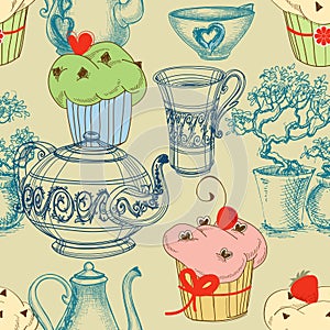 Kitchen and food seamless pattern