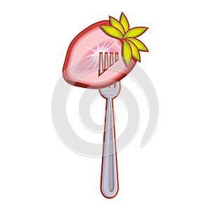 kitchen fork with slice of strawberry fruit