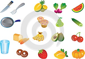 Kitchen fruits veggies Vector