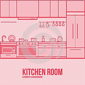 Kitchen furniture elements background thin line modern flat design