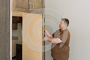 Kitchen furniture set installation hanging level for checks level correctness installation