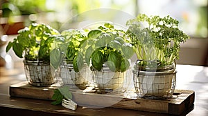 Kitchen garden, herbs on windowsill