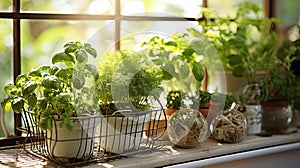 Kitchen garden, herbs on windowsill