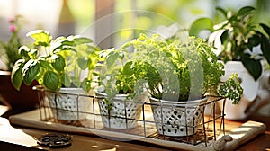 Kitchen garden, herbs on windowsill