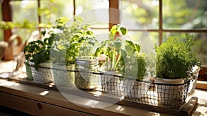 Kitchen garden, herbs on windowsill