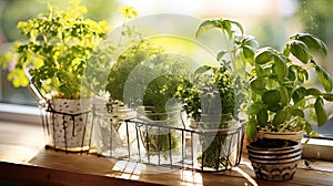 Kitchen garden, herbs on windowsill