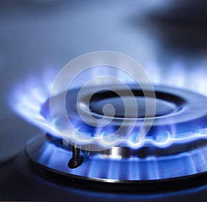 Kitchen gas cooker with burning fire propane gas