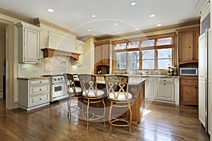 Kitchen with granite counter island