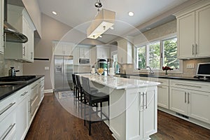 Kitchen with granite counter island