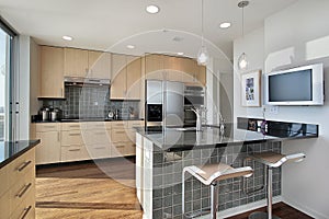 Kitchen with granite island