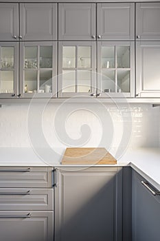 Kitchen with grey cupboards