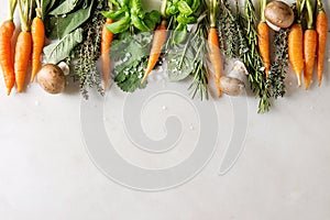 Kitchen herbs and carrots