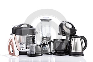 Kitchen Home Appliances - Different household appliances On White Background