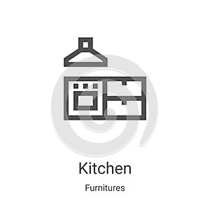 kitchen icon vector from furnitures collection. Thin line kitchen outline icon vector illustration. Linear symbol for use on web