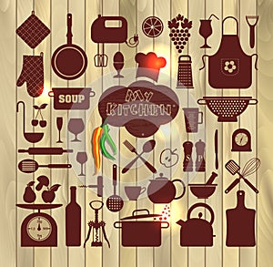 Kitchen icons set of tools.