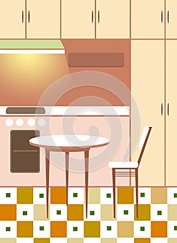 Kitchen interier. Retro style. Flat design