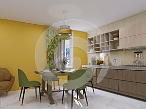 Kitchen interior 3d render, 3d illustration concept comfort residential creative modern