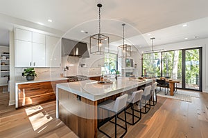 Kitchen interior in beautiful new luxury home with kitchen island