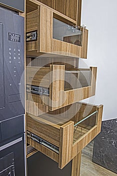 Kitchen interior design sliding cupboard detail