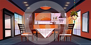 Kitchen interior with dining table illustration