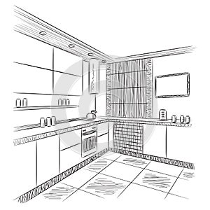 Kitchen interior drawing