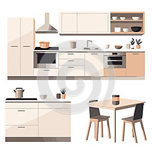 Kitchen interior. Furniture in flat style. Vector illustration.