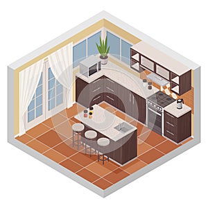 Kitchen Interior Isometric Composition