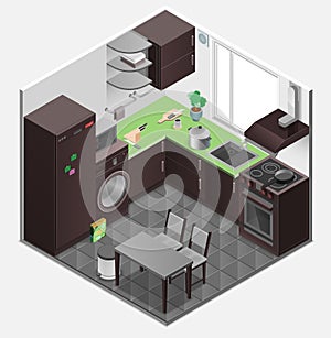 Kitchen Interior Isometric Composition