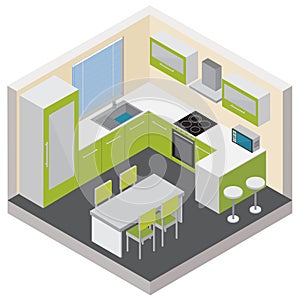 Kitchen Interior Isometric Composition