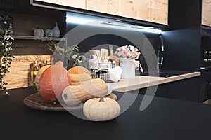 Kitchen interior, modern kitchen with a luxury mixer, breakfast concept, kitchen background, concept of healthy eating, interior o
