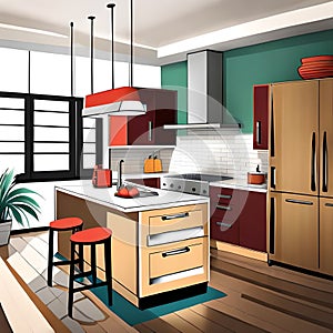 Kitchen interior at the modern luxury Villa