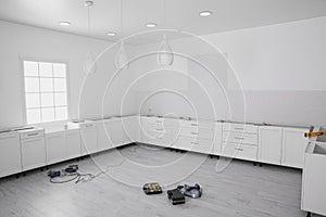 Kitchen interior with newly installed furniture