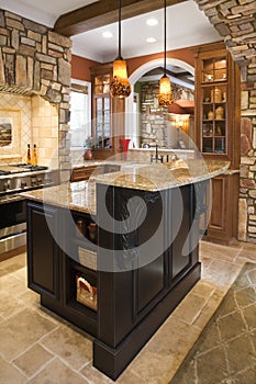 Kitchen Interior With Stone Accents in Affluent Ho