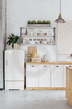 Kitchen interior, white home design with modern decor