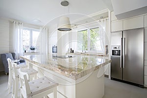 Kitchen island in bright house