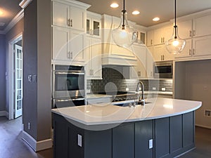 Kitchen with island counter design in a new house