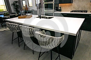 Kitchen Island Counter Top With Three Bar Stools